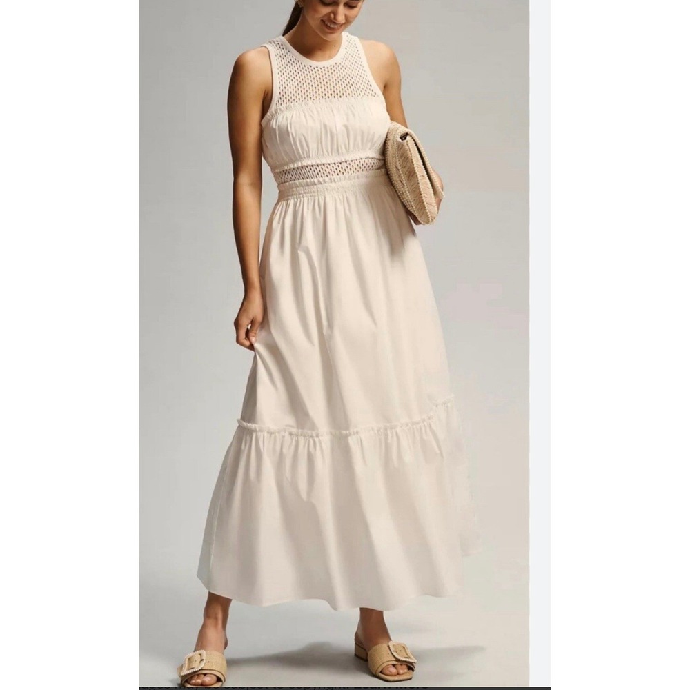 Mare Mare Anthropologie White Crochet Knit Tiered Maxi Dress XS MS3228